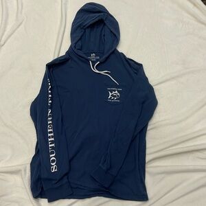 Boys size large Southern Tide long sleeve T with hood.  Blue. Graphic on back